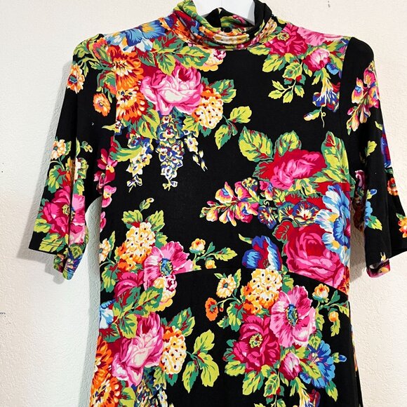 Anthropologie ett:twa Coreyell Floral Turtleneck Dress Medium Black Stretch - Picture 2 of 11
